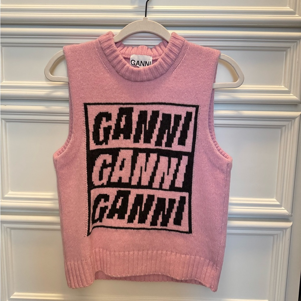 Ganni Pink Logo Sweater Vest